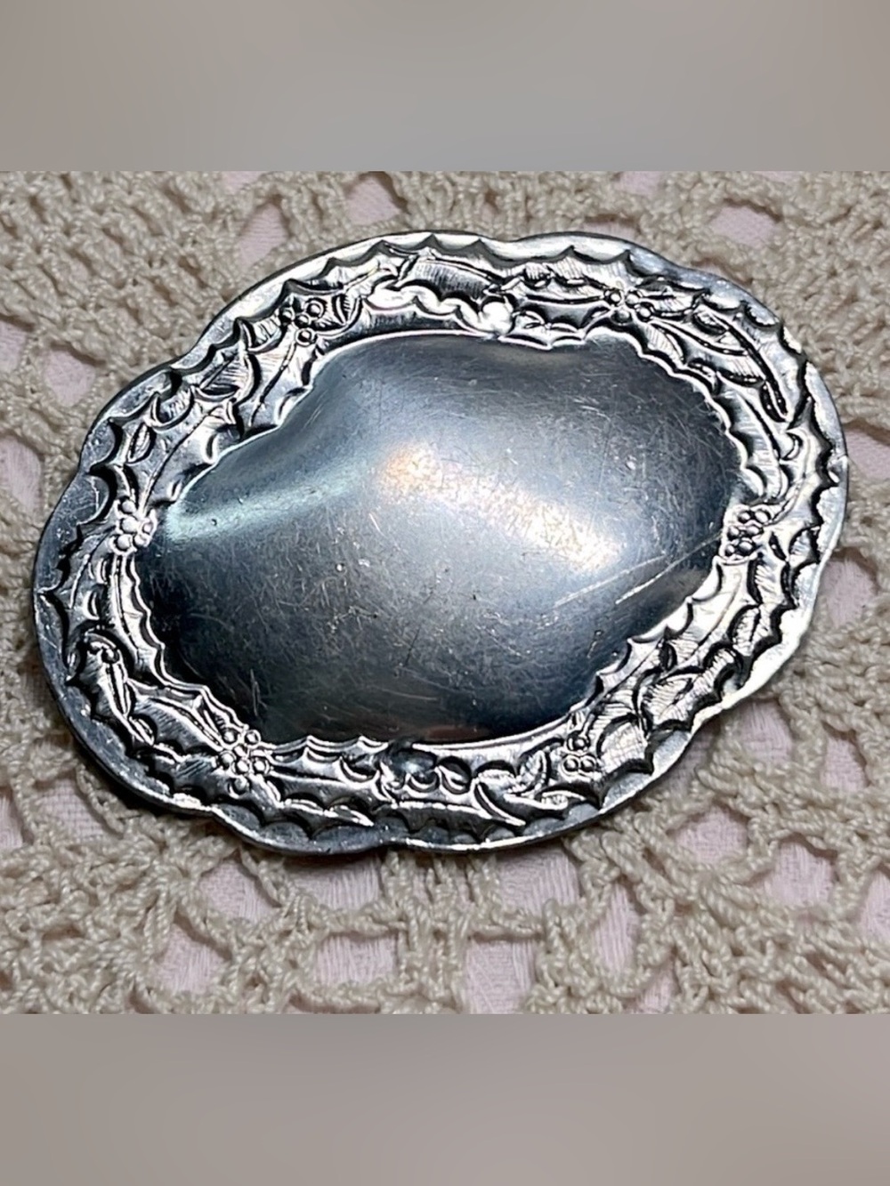 Vintage Kirk Stieff Pewter Holly Floral Brooch